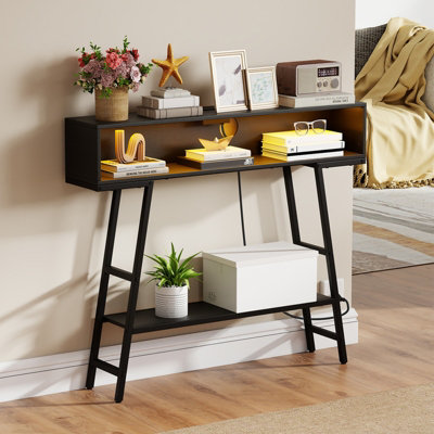 Gainoom Black Console Table 3-Tier Entryway Table Narrow Sofa Table Behind Couch Table With Led Light from B&Q