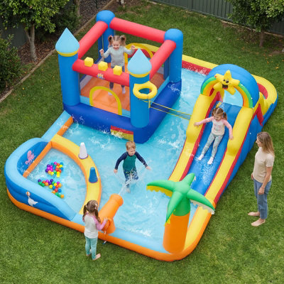 B&Q -  Inflatable Bounce House Beach-Themed Large Kids Water Park With Ocean Balls
