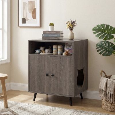 Costway Cat Litter Box Enclosure Wooden Cat Furniture Cabinet Enclosed Cat House from B&Q