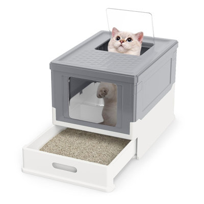B&Q -  Foldable Cat Litter Box With Lid Fully Enclosed Cat Toilet W/ Front Entry