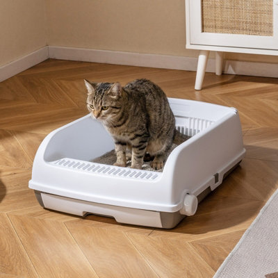 Costway Semi-Auto Open-Top Cat Litter Box Splash-Proof Cat Toilet W/ Potty Tray from B&Q