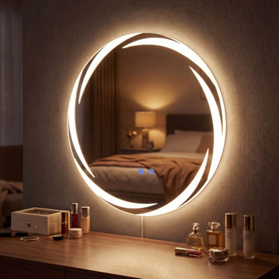 B&Q -  60 Cm Round Led Bathroom Mirror Tempered Glass Wall Mirror Anti-Fog