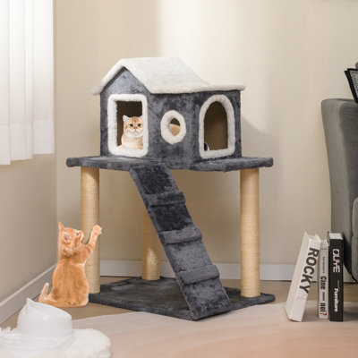 B&Q -  90Cm Modern Cat Tree 3-Level Cat Condo Tower W/ Sisal Scratching Posts