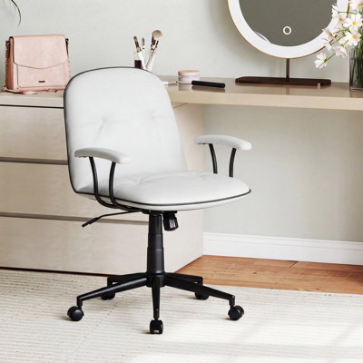 Costway Home Office Desk Chair Pu Leather Swivel Makeup Vanity Chair-White