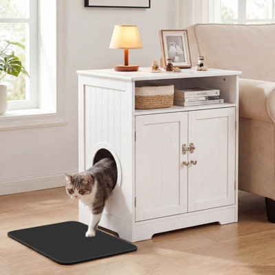 B&Q -  Wooden Cat Litter Box Enclosure Hidden Pet Condo House W/ Litter Mat