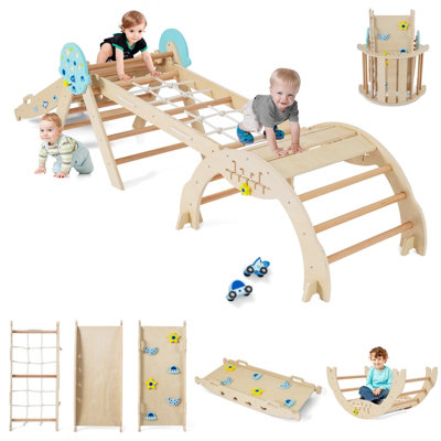 Costway Unisex Natural 8-In-1 Triangle Set Toddlers Foldable Climbing Toys With Arch In Small - Image 2