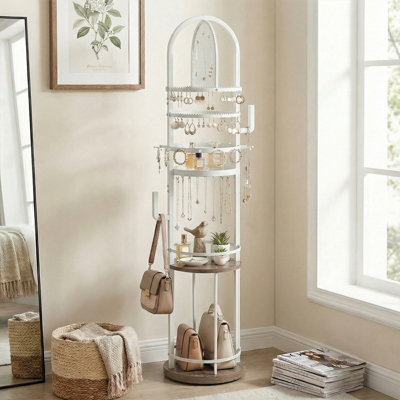 Costway Jewelry Organizer Stand Rotating Floor Jewelry Storage Rack With Earring Necklace Holders-White from B&Q