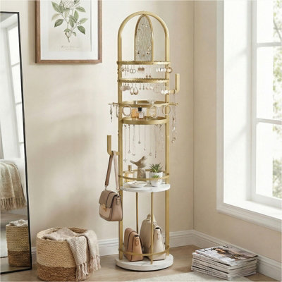 Costway Jewelry Organizer Stand Rotating Floor Jewelry Storage Rack With Earring Necklace Holders-Golden from B&Q