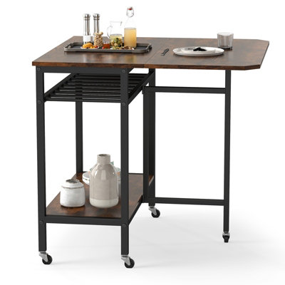 Costway Unisex Brown Folding Dining Table Movable Kitchen Table With Wine Rack In Small - Image 2