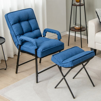 Costway Modern Accent Chair Linen Fabric Upholstered Single Sofa Chair W/ Ottoman