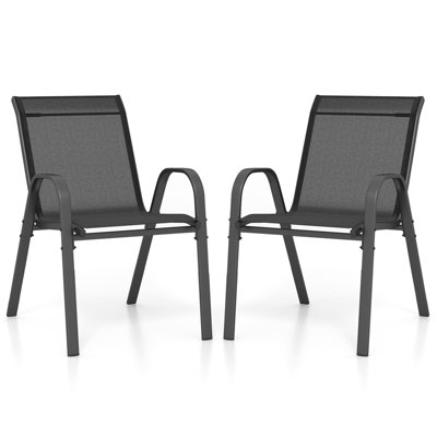 Costway Set Of 2 Patio Chairs Stackable Metal Breathable Fabric Dining Chair