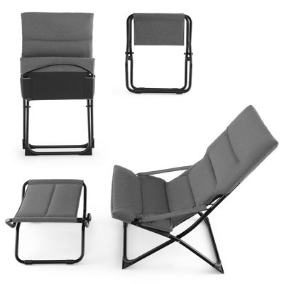 Costway Patio Folding Sling Chair Outdoor Portable Lounge Chair With Footrest