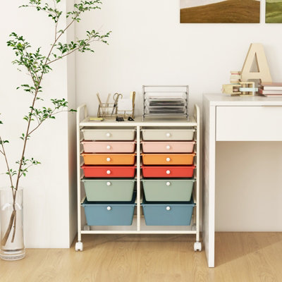 Costway 12 Drawer Rolling Storage Cart Office Lightweight Utility Cart W/ Lockable Wheels