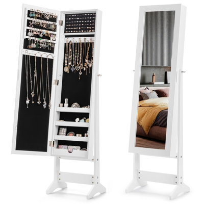Costway Mirrored Jewelry Armoire Standing Jewelry Cabinet W/ Full-Length Mirror