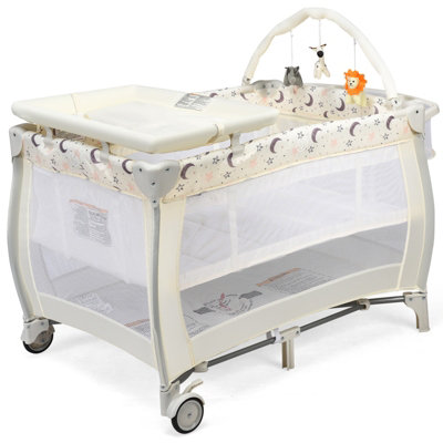 Gainoom Portable Beige Baby Playards 3 In 1 Convertible Playpen With Changing Table & Activity Center from B&Q