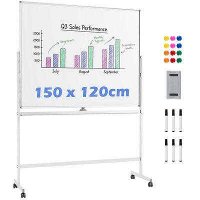 Gainoom 150 X 120Cm Mobile Whiteboard Double-Sided Magnetic Dry Erase Board With Stand from B&Q