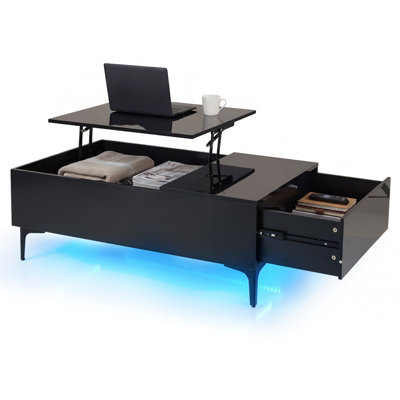 B&Q -  Modern Lift Top Coffee Table High Gloss Accent Table With Hidden Compartment