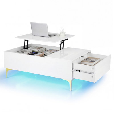 B&Q -  Modern Lift Top Coffee Table High Gloss Accent Table With Hidden Compartment