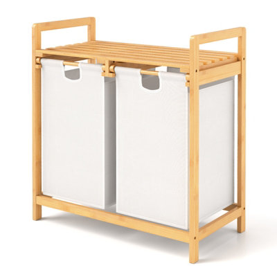 Gainoom Bamboo Laundry Basket 2-Section Floor Washing Dirty Clothes Laundry Hamper from B&Q