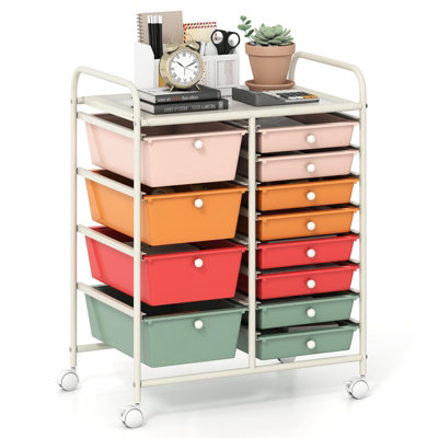 Gainoom Storage Cart Macaron Multi-Purpose Utility Cart With 2-Size Drawer & Large Countertop