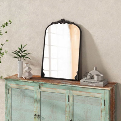 B&Q -  Antiqued Gold Wall Mirror 90 Cm X 61 Cm Dramatic Arched Mirror With Baroque Ornate Frame