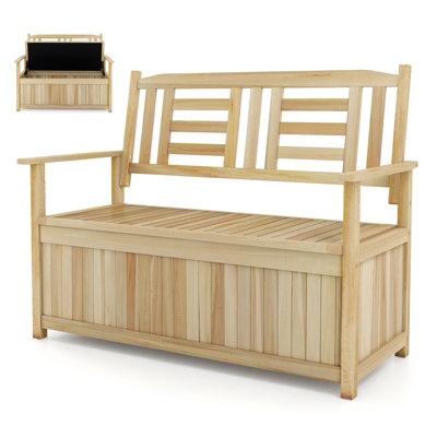 B&Q -  185L Patio Storage Bench Storage Loveseat With Backrest And Armrests-Natural