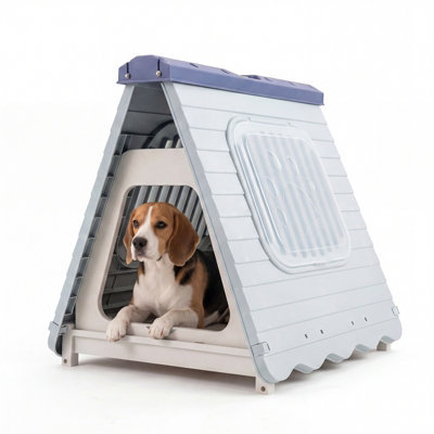 Costway Folding Plastic Dog House Waterproof In/outdoor Doggy Cage Kennel With Lockable Flap Door-Blue from B&Q