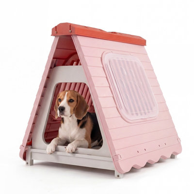 Costway Folding Plastic Dog House Waterproof In/outdoor Doggy Cage Kennel With Lockable Flap Door-Pink from B&Q