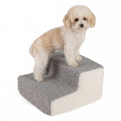 Costway 2-Tier Foam Dog Ramp High-Density Pet Stairs W/ Washable Cover For Sofa Bed Couch-Grey from B&Q