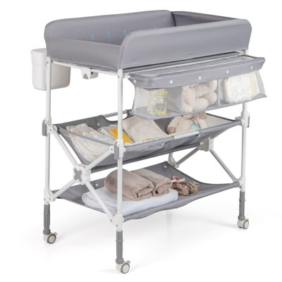 Costway Baby Changing Table Folding Diaper Changing Station With Wheels For Newborn And Infant-Grey