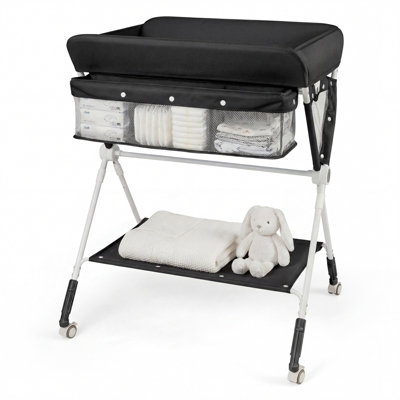 Costway Portable Baby Changing Table Foldable Infant Nursery Station With Wheels-Black