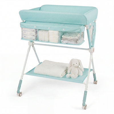 Costway Portable Baby Changing Table Foldable Infant Nursery Station With Wheels-Green