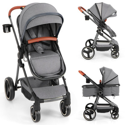 Costway Convertible Baby Stroller Folding Travel Pushchair With Footmuff-Grey