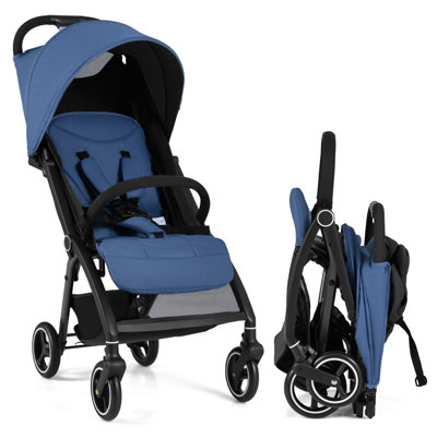 Costway Lightweight Baby Stroller Foldable Stroller With Adjustable Backrest-Navy