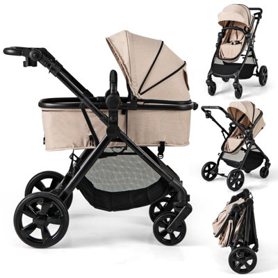 Costway 2-In-1 Convertible Baby Stroller Foldable Infant Carriage-Beige from B&Q