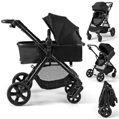 Costway 2-In-1 Convertible Baby Stroller Foldable Infant Carriage-Black from B&Q