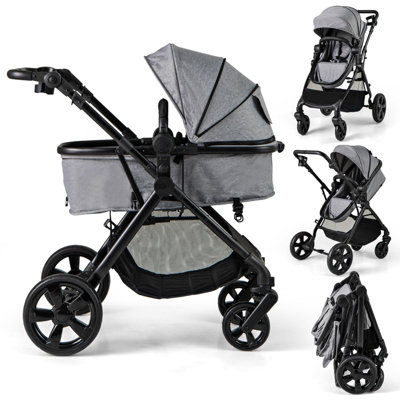 Costway 2-In-1 Convertible Baby Stroller Foldable Infant Carriage-Grey from B&Q