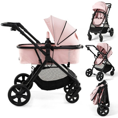 Costway 2-In-1 Convertible Baby Stroller Foldable Infant Carriage-Pink from B&Q