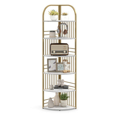 Gainoom 6-Tier White Corner Shelf Tall Freestanding Corner Bookshelf With Heavy-Duty Metal Frame from B&Q