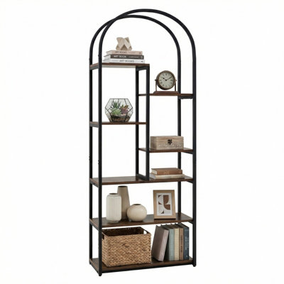 Gainoom Bookshelf Industrial Arched Bookcase Freestanding Tall Display Rack Storage Shelving Unit
