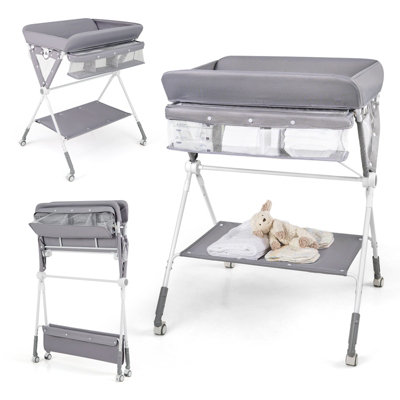 Gainoom Portable Baby Changing Table Foldable Diaper Changing Station W/ 3-Level Adjustable Height