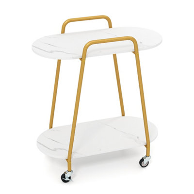 B&Q -  2-Tier Rolling End Table Swivel Couch Coffee Table Modern Mobile Side Table With Lockable Wheels