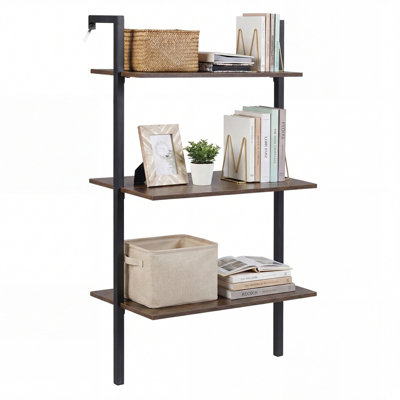 Gainoom 3-Tier Industrial Wall Mounted Shelves Wooden Floating Shelving Unit from B&Q