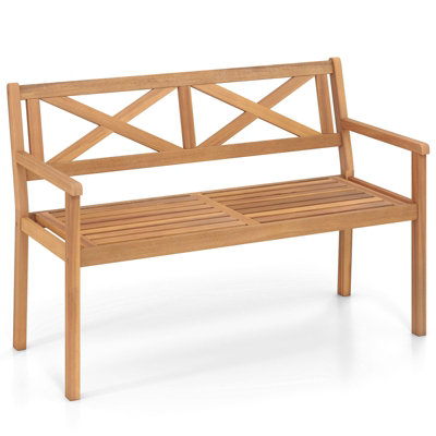 Gainoom Outdoor Loveseat Bench 2-Person Patio Acacia Wood Garden Chair