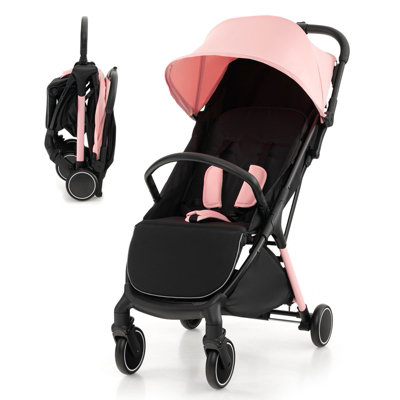 Gainoom Foldable Pink Baby Stroller Pushchair Pram Toddler Buggy Adjustable Canopy from B&Q