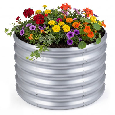 Gainoom Galvanized Raised Garden Bed Round Outdoor Planter Box With Open-Ended Base For Vegetables Flowers Herbs from B&Q
