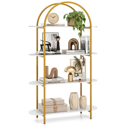 Gainoom Arched Bookshelf 4-Tier Modern Open Bookcase With Sturdy Metal Frame