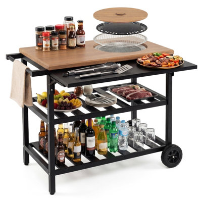 Costway Outdoor Dining Cart With Korean Bbq Grill Patio Metal Food Prep Station Portable Charcoal Grill from B&Q