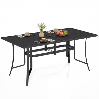 Costway Patio Dining Table For 6 With Umbrella Hole Outdoor 160Cm Rectangle Metal Slat Table from B&Q