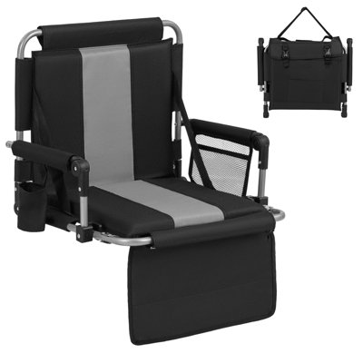 Costway Foldable Stadium Seat 54 Cm Wide Bleacher Chairs With Padded Cushions-Grey & Black from B&Q
